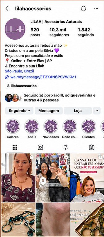 Perfil do Instagram da Lilah Acessórios reorganizado