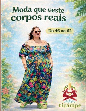 Criativo: modelo plus size com vestido longo estampado